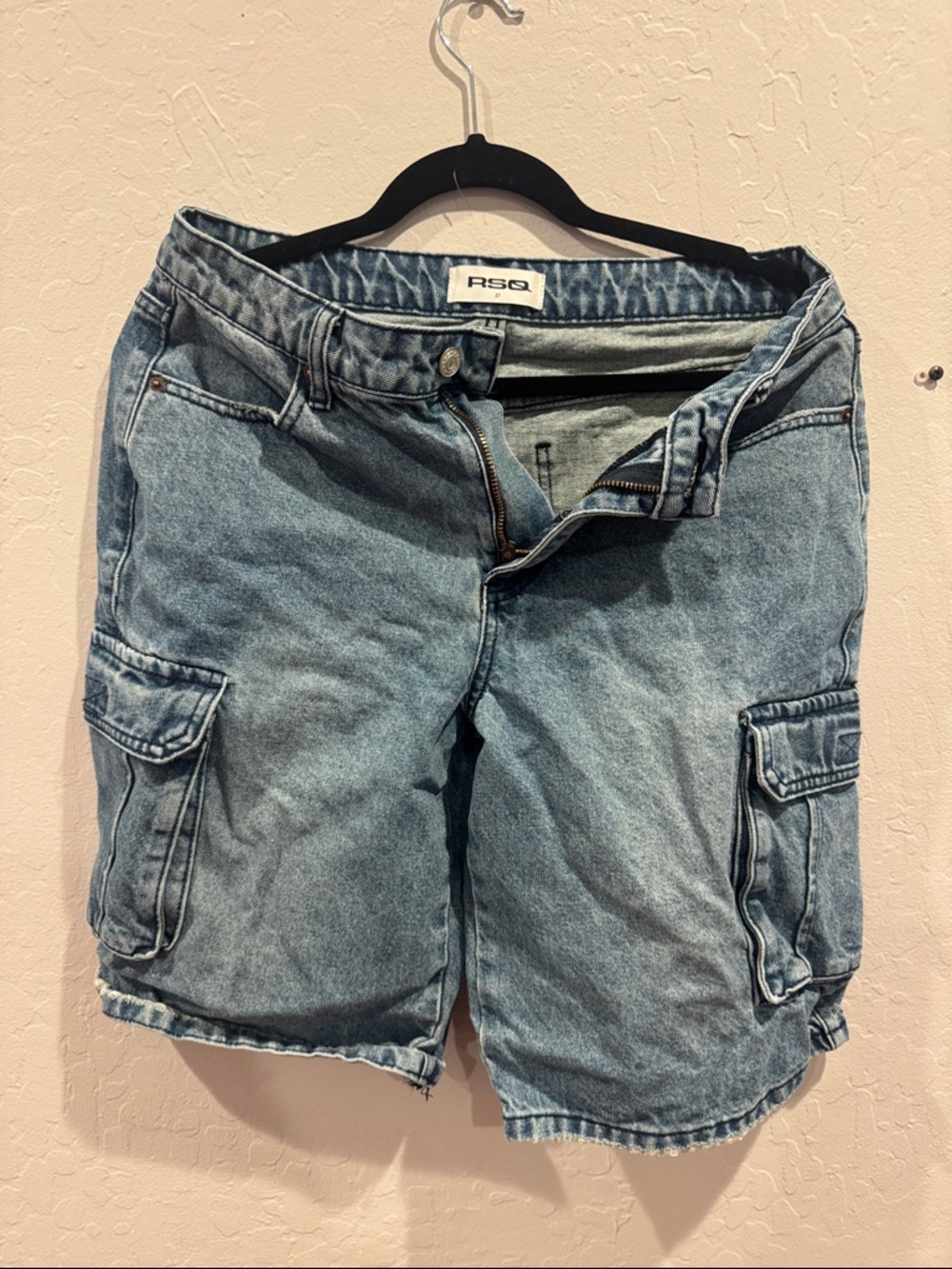 RSQ Washed Blue Denim Cargo Shorts